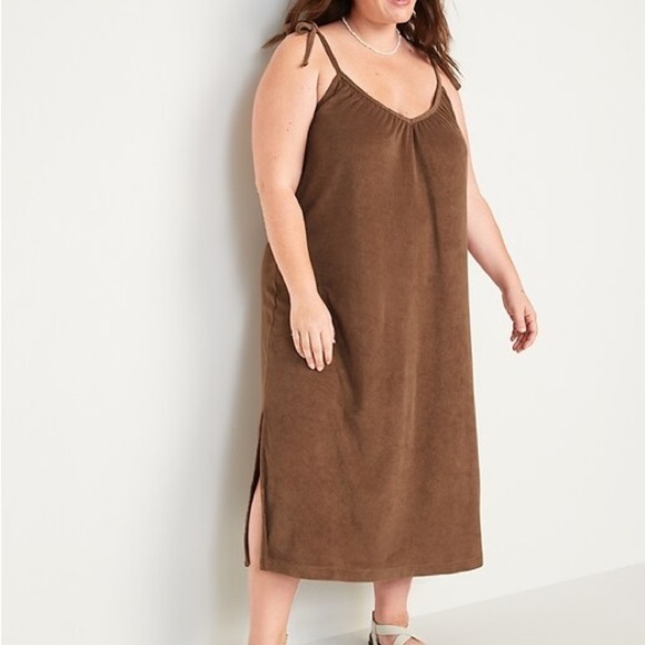 Old Navy Dresses & Skirts - Old Navy Brown Terry Midi Dress with Tie Straps Sz XXL